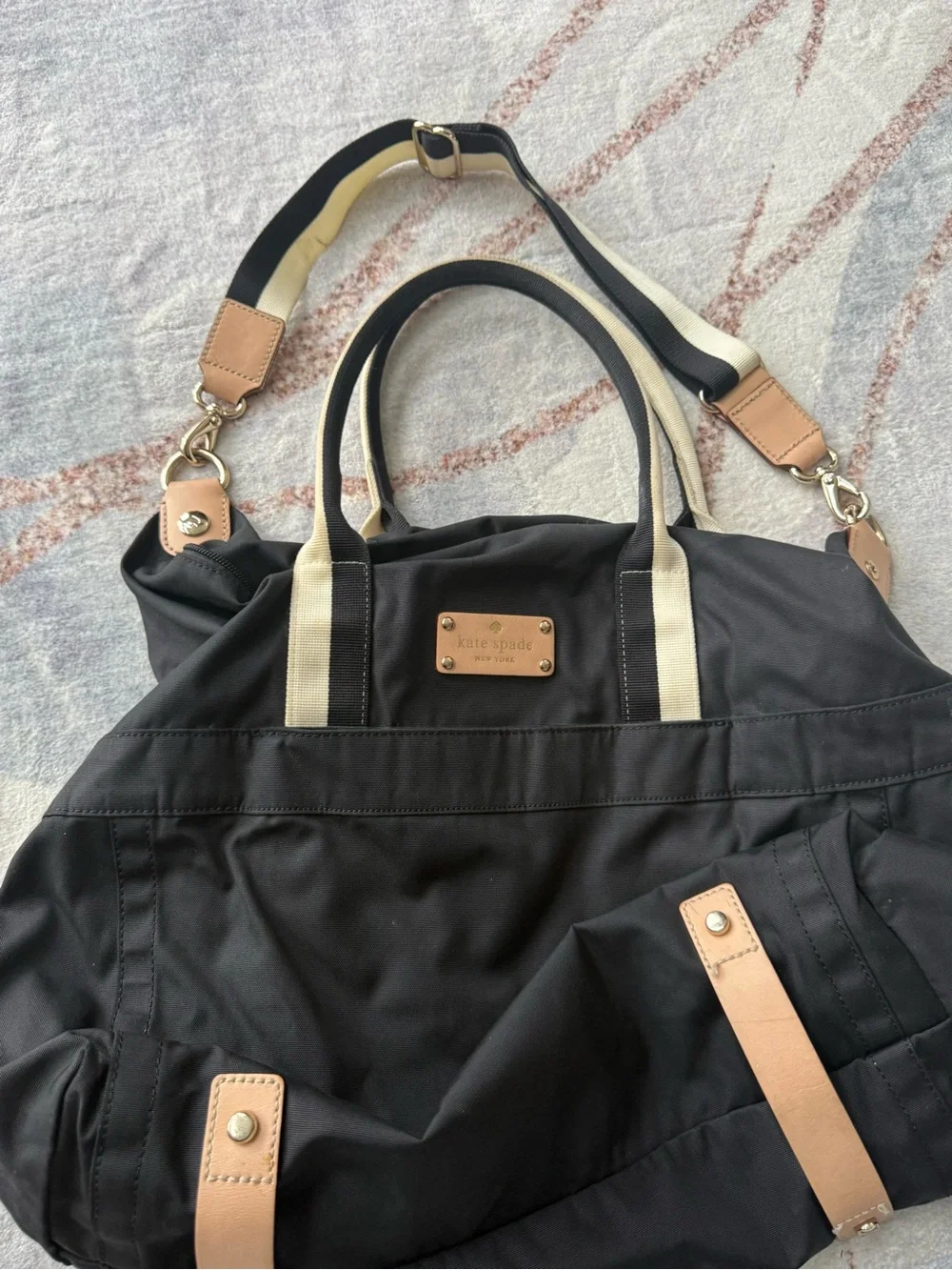 kate spade Black Nylon Shoulder Tote with Cream Straps